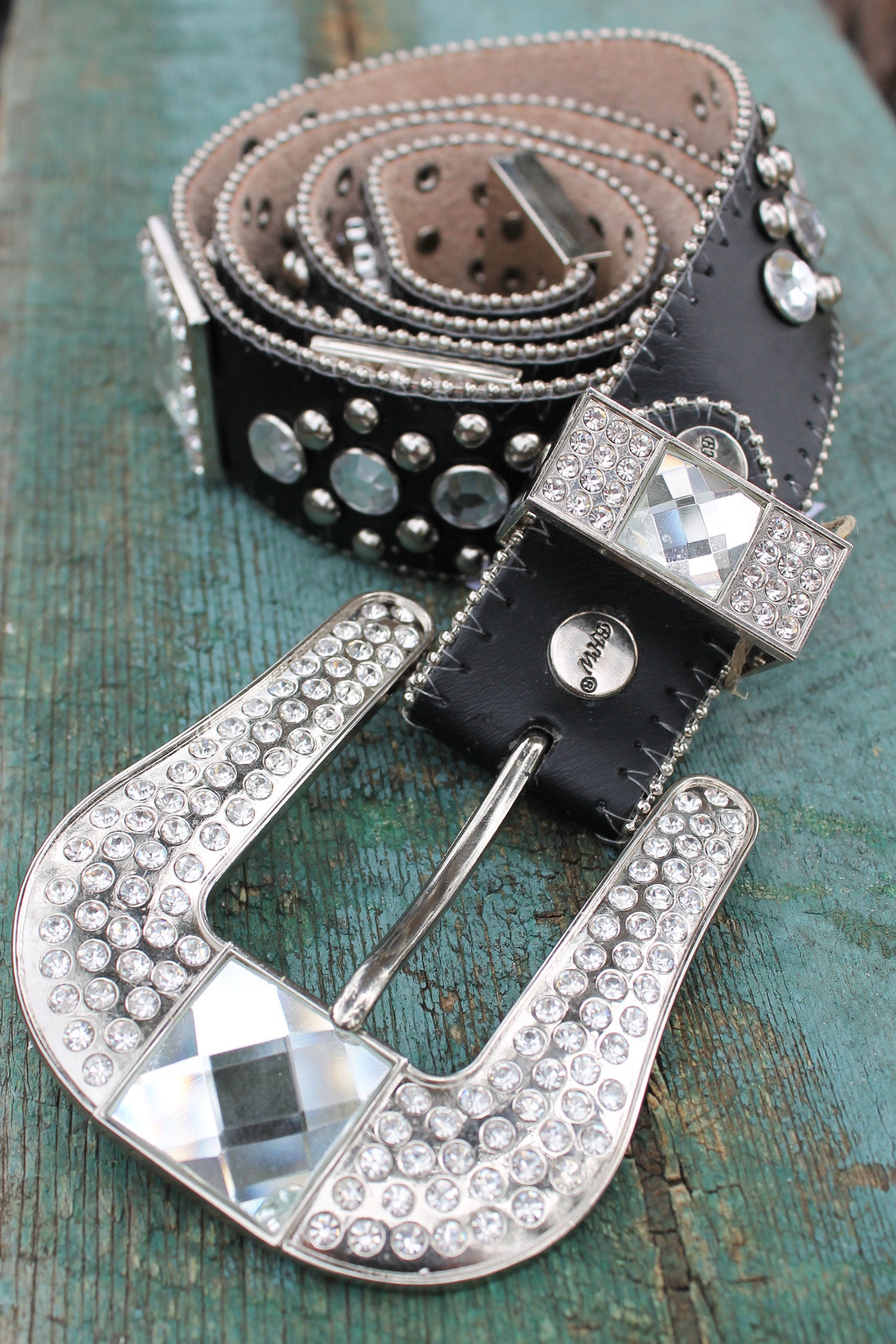 WO001 BHW Black Leather Western Belt Size L Needles View Emporium